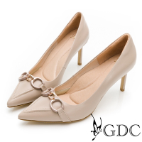 GDC-真皮時髦女王金屬釦尖頭高跟鞋-奶茶色
