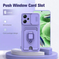 Slide Camera Shockproof Silicone Case For Xiaomi Redmi Note 12 5G Redmy Note12 Pro 12Pro Car Magnetic Holder Card Wallet Cover