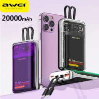 Awei P14K Portable Power Bank 20000mAh for iOS and Android PD 22.5W Fast Charge External Battery Outdoor Powerbank With Cable