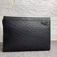 Real genuine ostrich skin big size men wallet clutch with inner cow skin lining fashion business men purse holder case black