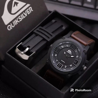 BEST SELLER - Jam Tangan Pria Quiksilver Tali Kulit Free Strap Rubber + Box Jam Tangan