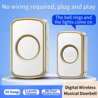 CACAZI Wireless Waterproof Doorbell US EU UK AU Plug 300 Meters Range 60 Ringtones 5 Volume Home Intelligent Door Bell Chime Hot