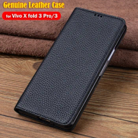 Magnetic Front Screen Funda for Vivo X Fold 3 Pro Genuine Leather Flip Case for Vivo X Fold 3 Pro Case Wake Up /Sleeping Cover