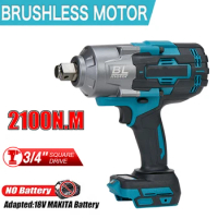 2100N.M Brushless Cordless Electric Impact Wrench Rechargeable 3/4" Power Tools Compatible Makita 18V Battery
