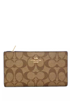 Coach Coach Slim Zip Wallet In Signature Canvas - Brown