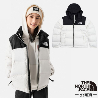 【The North Face】 女 拼接防潑水舒適保暖可收納連帽羽絨外套_3XEO-N3N 黑白