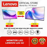 MONITOR LED LENOVO L24-4C 23.8" IPS 144HZ 1MS HDMI VGA 99% SRGB EYE CARING AMD FREESYNC, PENGGANTI L