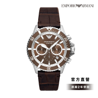 【EMPORIO ARMANI 官方直營】Diver 文青雅仕三眼計時潛水手錶 棕色皮革錶帶 43MM AR11486