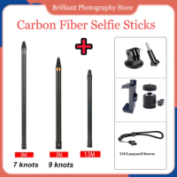 For GoPro 12 Black 1.5M 2.9M 3M Carbon Fiber Selfie Stick with 1/4 Screw for Insta360 Go 3 X3 DJI Osmo Action 4 Camera Accessory