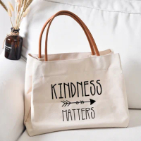 Kinderness Matters Printed Book Tote Bag Work Bag Gift for Teachers Women Lady Canvas Beach Handbag Dropshipping