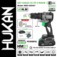 Máy khoan pin kèm bắn vít HUKAN HM21-G2X-K7, Không Chổi Than, 3 Chức Năng, , 10mm, Đầu kẹp Peacock