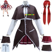 Rambut palsu Kostum Cosplay Wanita Anime Sekolah Tinggi DXD Rias Gremory Skirt Atas Pakaian Seragam 