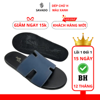 Dép Nam Chữ H Màu Xanh Chất Liệu Da Cao Cấp, Dép HM Nam Đi Chơi Đi Học Đi Làm (SVD06)