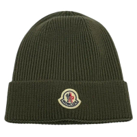 【MONCLER】秋冬新款 品牌LOGO 羊毛毛帽-橄欖綠色(ONE SIZE)