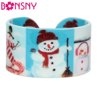 Bonsny Acrylic Christmas Anime Sweep Snowman Bangles Bracelets Craft Navidad Decoration Jewelry For Women Girls Ladies Gift New