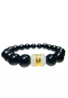 LITZ [SPECIAL] LITZ 999 (24K) Gold and Jade Charm with Black Agate Bracelet