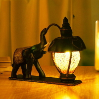 泰國實木手提大象臺燈東南亞美鄉村創意個性復古溫馨臥室床頭燈飾