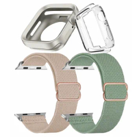 2pcs straps+2pcs watch case for Apple watch band 40mm41mm 44mm45mm 49mm Elastic Nylon bracelets iWatch ultra series987654