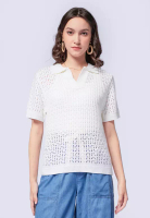 et cetera Open Work Knit Polo Top OFF WHITE