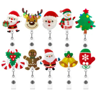 Christmas-themed Acrylic Retractable Badge Reel Clip Doctor Nurse ID Card Holder Credential Holder Christmas Decor Gifts