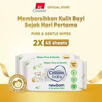 Cussons Baby Wipes Pure & Gentle Newborn & Sensitive Skin Tisu Basah [45 Sheets] isi 2 Pcs