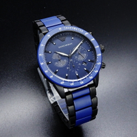 ARMANI 爵士舞步時尚優質陶瓷腕錶-黑+藍-AR70001｜樂天信用卡滿5千回饋10%點數★