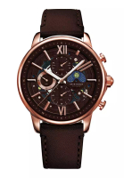 Aries Gold Aries Gold Belfast Moon Rose Gold and Coffee Leather Watch