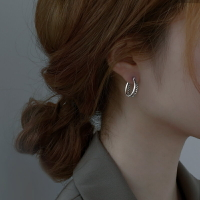925純銀雙層麻花耳環女2021年新款潮耳釘小眾設計耳飾養耳圈2022