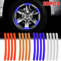 20pcs Car Wheel Hub Reflective Sticker High Reflective Stripes Tape for Motorcycle Bicycle Car Wheel Decoration Luminous Strips