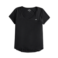 Hollister 海鷗 HCO 熱銷刺繡海鷗素面短袖T恤(女)-黑色