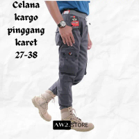 Celana chino panjang cargo texano / celana chino panjang kargo rip pinggang karet Santai Hitam Casua
