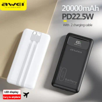 Awei P169K Portable Power Bank 20000mAh With Cable PD22.5W External Spare Battery Outdoor Powerbank for iOS&amp;Android mobile phone