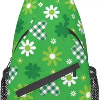 Cute Green Daisy St. Patrick's Day Crossbody Sling Backpack Shamrocks Sling Bag Travel Hiking Chest Bag Daypack for Men Women