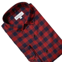 【MURANO】經典格紋長袖襯衫-紅底藍格 M-2XL(台灣製、現貨、長袖、格紋)