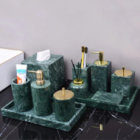 Wholesale Customized Dark Green Natural Marble Bathroom Set Nordic Light Luxury Tray Toothbrush Hold