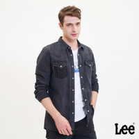 Lee 男款 雙口袋造型長袖牛仔襯衫 灰黑洗水｜101+