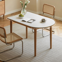 现代简约实木餐桌椅小户型岩板半圆餐台简约饭桌家用橡木靠墙桌子