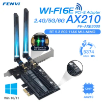 Fenvi 5374Mbps WiFi 6E Intel AX210 PCIe Wireless WiFi Adapter 2.4G/5G/6Ghz 802.11AX For Bluetooth 5.3 AX200 WiFi 6 Card PC Win10