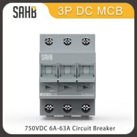 SAHB DC MCB 750V 3 Poles Photovoltaic Switch Solar Panel Protector Circuit Breaker for DC 6A 10A 16A 20A 25A 32A 40A 50A 63A