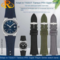 Modified Nylon Leather Watchband For 1853 Tissot Men's watch Super Player PRX Series T137.410 Convex mouth watch strap 26-12mm