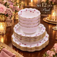 Set Piring Mangkok Keramik Estetik Premium Amour Petals Gold Rim | Hoomey Petite Maison - Mangkok Ba