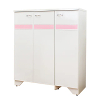 【南亞塑鋼】3尺三門橫飾條塑鋼鞋櫃(白色+粉紅色)