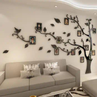 10 3D Tree Photo Frame Wall Stickers Crystal Mirror Stickers Paste On TV Background Wall DIY Family Photo Frame Wall Decor