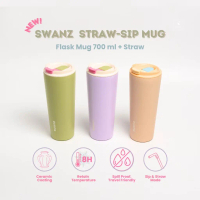 SWANZ Straw Sip Mug 730ml - Thermal Flask, Travel Mug, Vacuum Insulated Ceramic Tumbler, Thermos, Wa