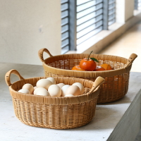 Kens日式仿藤果盤家用客廳大號果籃零食筐輕奢蔬菜水果雞蛋收納筐
