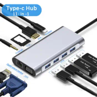 Triple Display USB C Hub Dual Monitor Adapter Laptop Hub USB C to 2 4K+VGA+Ethernet+100W PD+4USB+Audio for MacBook OTG