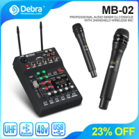 MB-02 DJ Console Mixer For Karaoke With UHF Wireless Microphone System Bluetooth 48V For Personal Recording Family Party