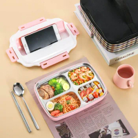 1PC 1000ml Bento Lunch Box Food Container 304 Stainless Steel Box Kitchen Leak-proof Food Container Send Dinnerware Set XB 091