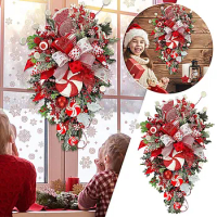 2024 Christmas Wreath Candy Cane Artificial Wreath Window Door Hanging Garlands Rattan Home Christmas Decoration new Year's gift