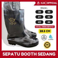 [HJS] Sepatu Boot Pendek Sedang Hitam Boots Karet Ringan Anti Slip Kontruksi Shoes Merah